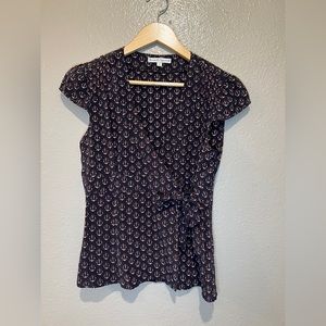 Nanette Lepore Nautical Anchor Print Wrap Silk Blouse Top